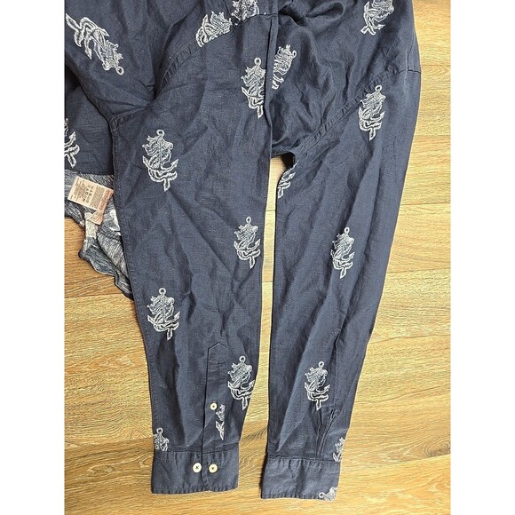 Brooks Brothers Red Fleece Ladies Linen Button Up Shirt Navy Mermaid Anchor  L - Picture 7 of 10